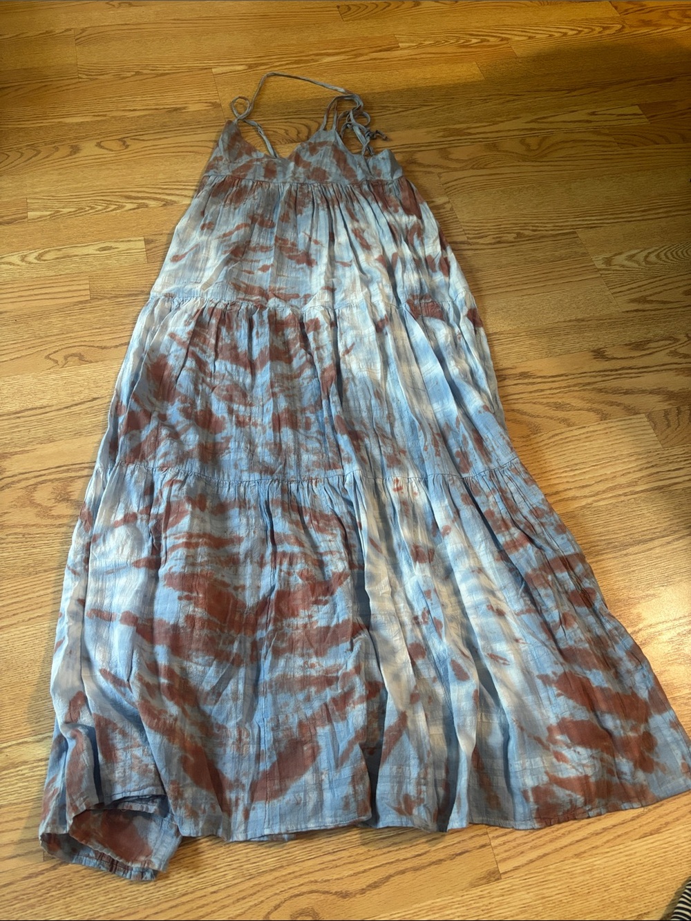 Women's Blue & Brown Tie-Dye Maxi Sundress
